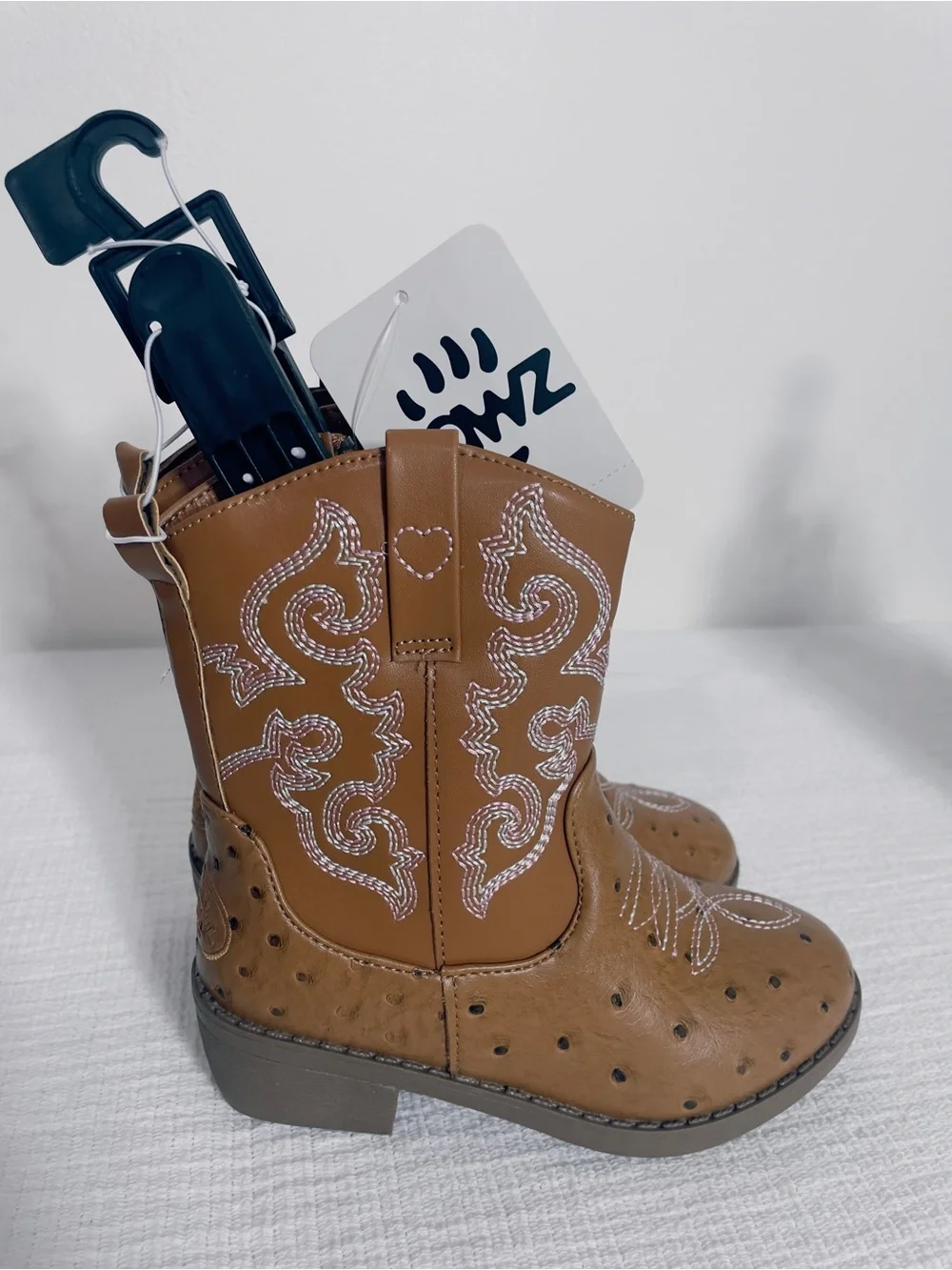 PAWZ Girls Brown Western Embroidered Pull-On Boots